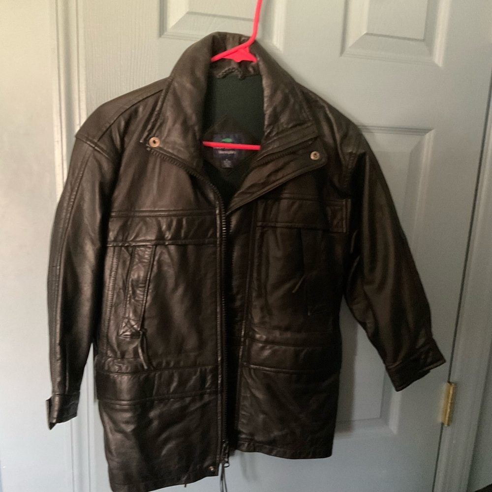 Boys mid length leather jacket